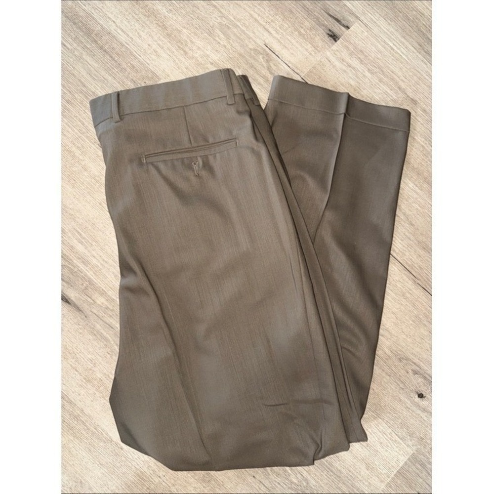 Zignone Biella Italy Pure New Wool Pleated Cuffed Dress Pants Tan Brown Mens 36